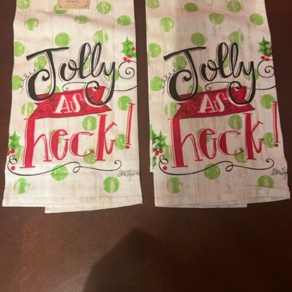 C&F Home Holiday Flour Sack kitchen Towels Jolly As Heck design Cotton set of 2
